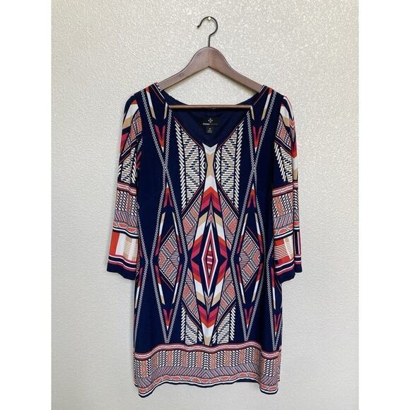 NWOT Ronni Nicole sz 10 shift dress aztec southwestern multi stretch 3/4 sleeve - Picture 1 of 5